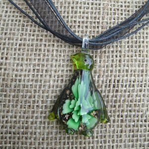 Murano Glass Penguin Flower Pendant Necklace